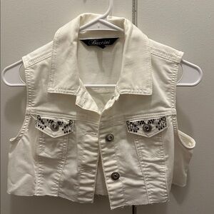 Baccini White Cropped Vest with Silver Buttons